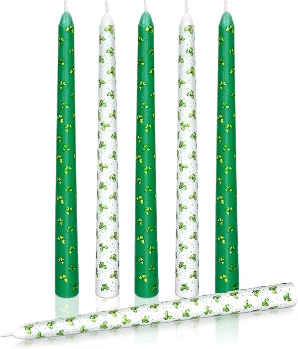 12 Pcs St. Patrick's Day Dripless Taper 9.8" Watercolor Green Shamrock Clover Candle Long Unscent... | Amazon (US)