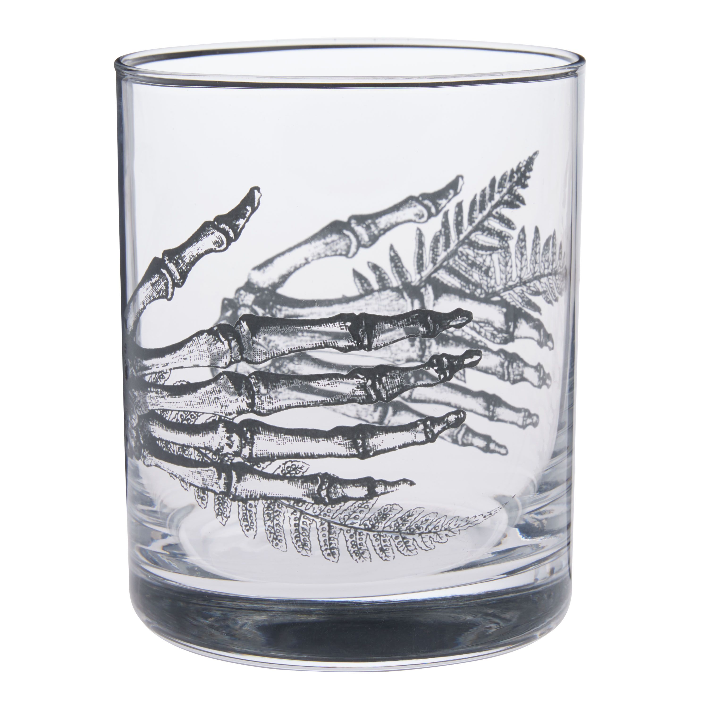 Charcoal Botanical Skeleton Hands Double Old Fashioned Glass | World Market