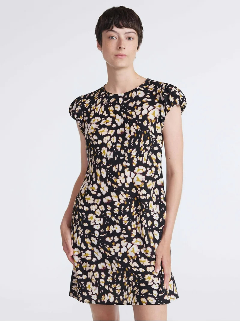 Scoop Women’s and Women’s Plus Tie Back Mini Dress with Volume Sleeves, Sizes XS-4X | Walmart (US)