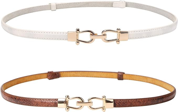 JASGOOD Leather Skinny Women Belt Thin Waist Belts for Dresses up to 37 Inches with Golden Buckle... | Amazon (US)