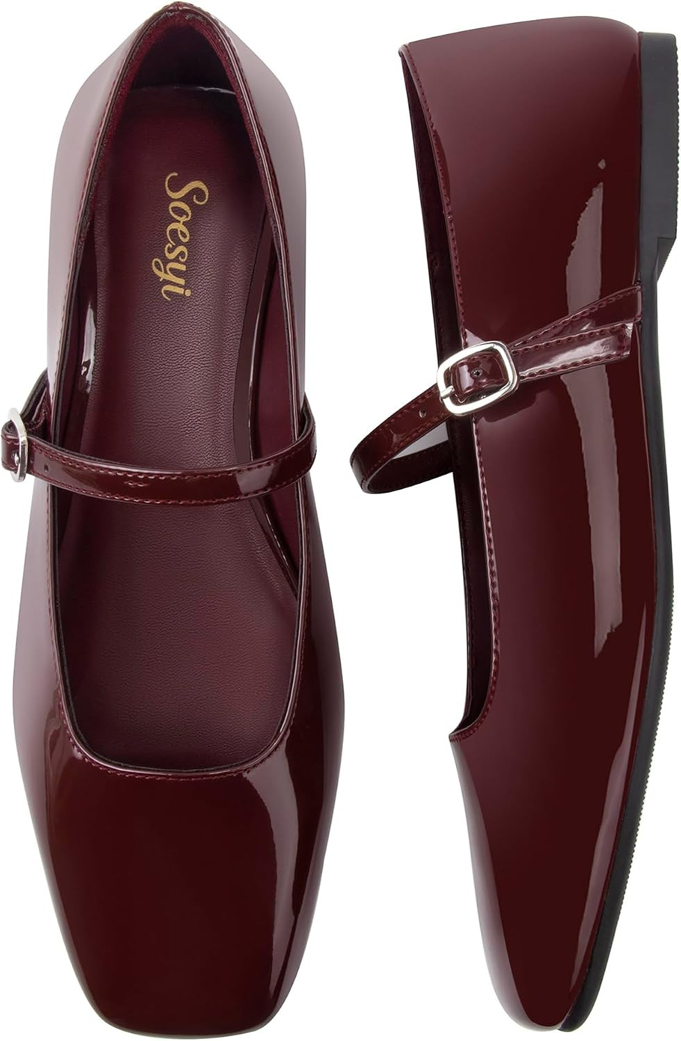 Women's Mary Jane Ballet Flats Square Toe Ankle Strap Shoes for Women Adjustable Buckle Soft Dressy Party Wedding | Amazon (US)