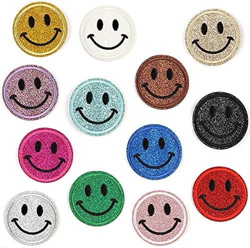 13Pcs Glitter Smiley Face Embroidered Iron Patches for Kids Teens Adults Sew Patches Shiny Smiley... | Amazon (US)