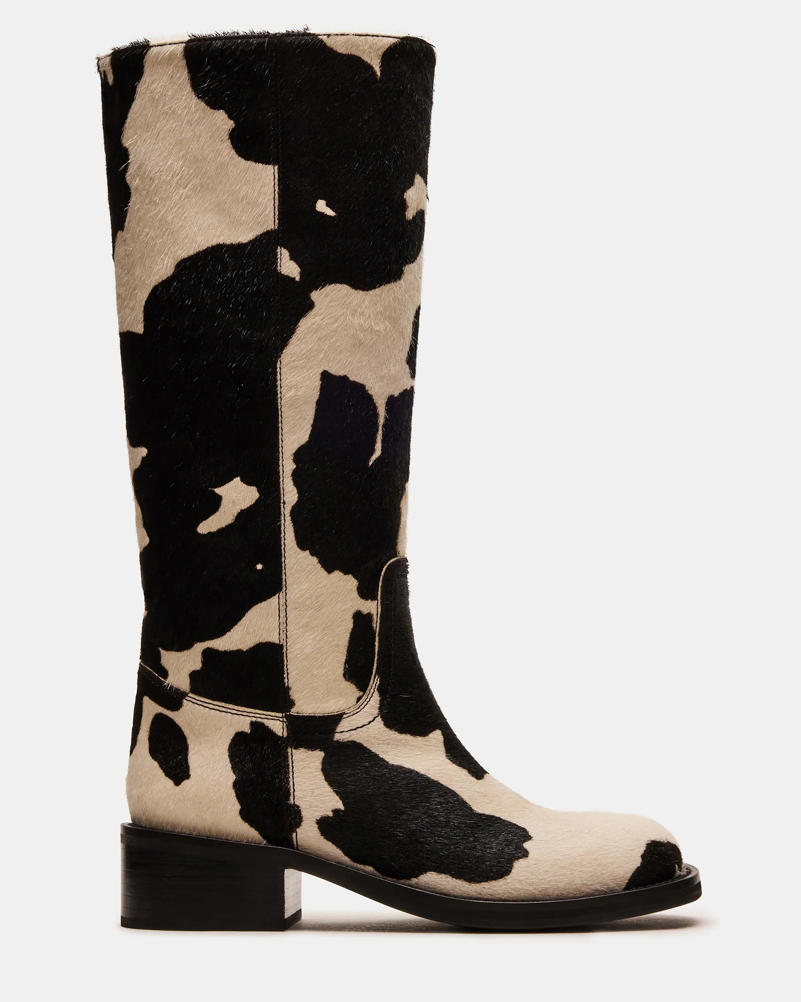 RIGGS Black Cow Print Square-Toe Boot | Women's Boots | Steve Madden (US)