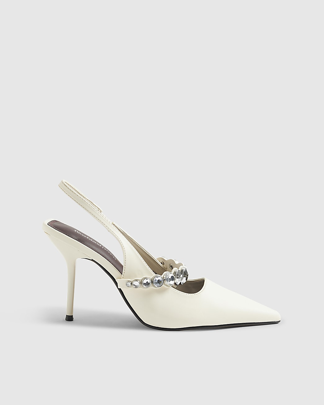 White Embellished Strap Slingback Heels | River Island UK & IE