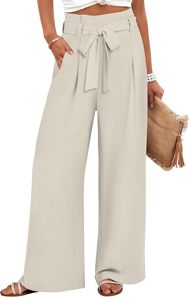 ANRABESS Womens Wide Leg Palazzo Pants Belted High Waisted Business Casual Flowy Long Trousers wi... | Amazon (US)