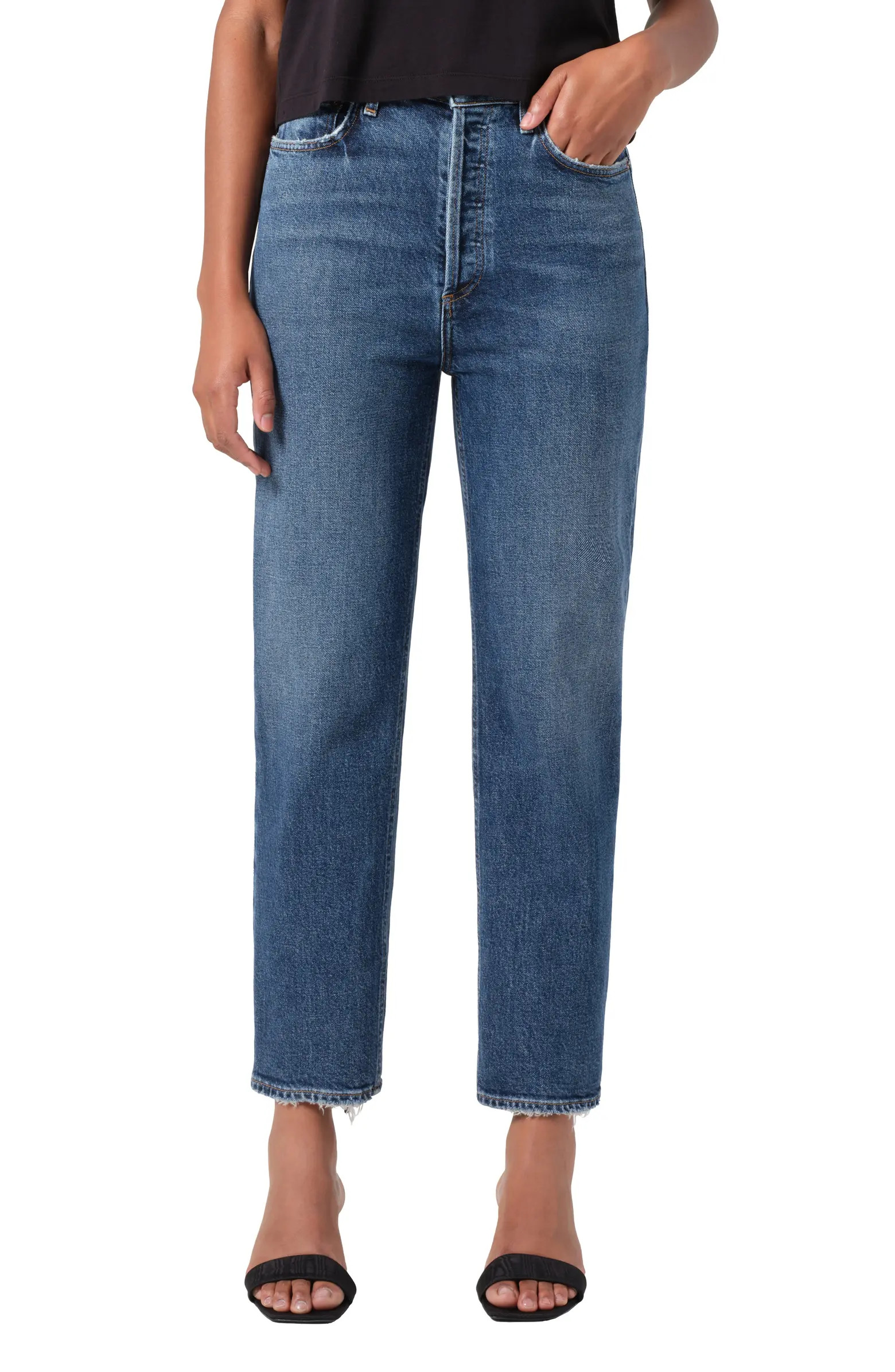 '90s Pinch Waist High Waist Crop Straight Leg Jeans | Nordstrom