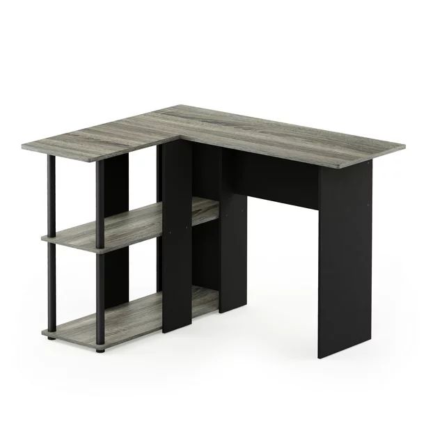 Furinno Abbott L-Shape Desk with Bookshelf, French Oak Grey/Black, 17092GYW/BK | Walmart (US)