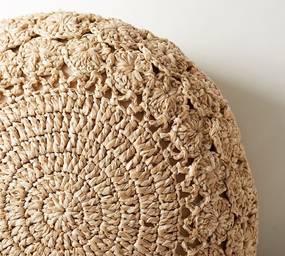 Round Hand-Crochet Faux Natural Fiber Outdoor Throw Pillow | Pottery Barn (US)