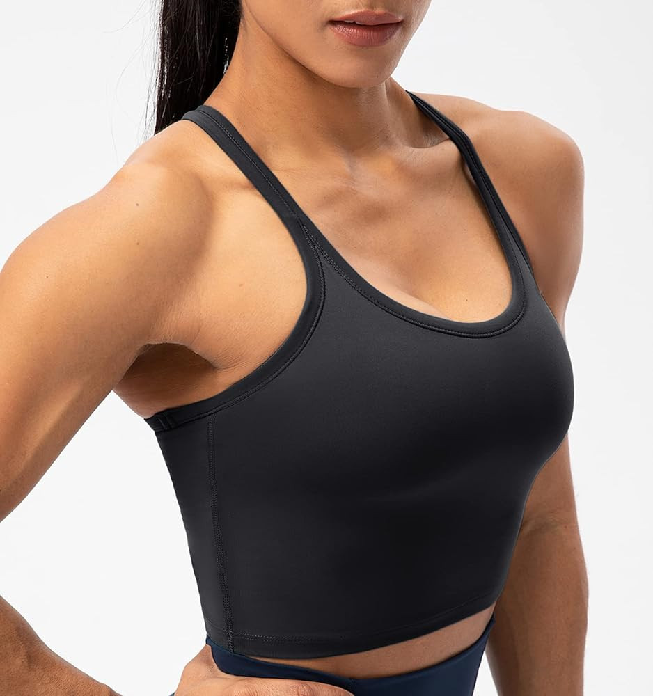Lavento Women's Racerback Sports Bra Yoga Crop Top with Built in Bra | Amazon (US)