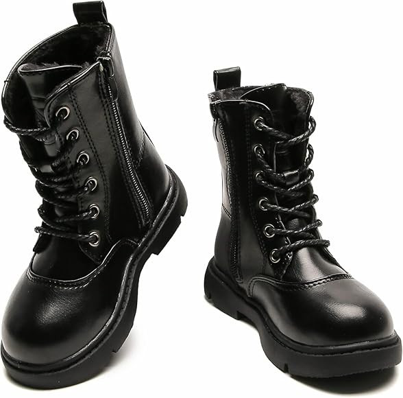 DADAWEN Boys Girls Waterproof Outdoor Lace-Up Combat Boots With Side Zipper for Kids | Amazon (US)