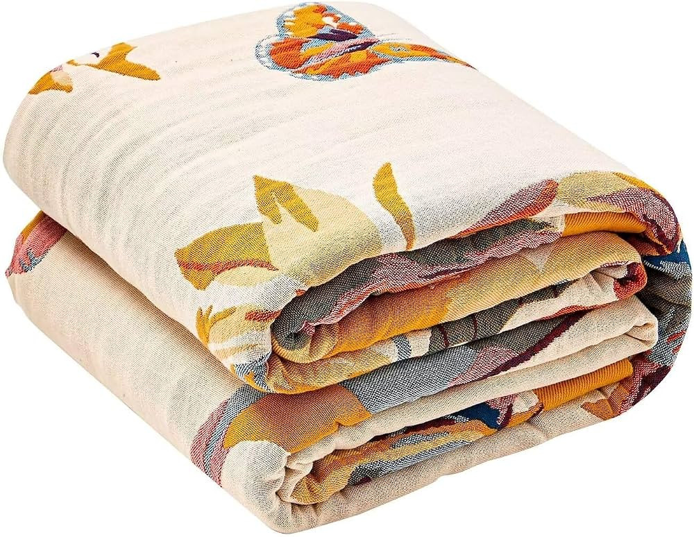 Boho Throw Blanket, 100% Cotton Ultra Soft Luxury Throw Rustic Quilt, 80"x90" Floral Bird Butterf... | Amazon (US)