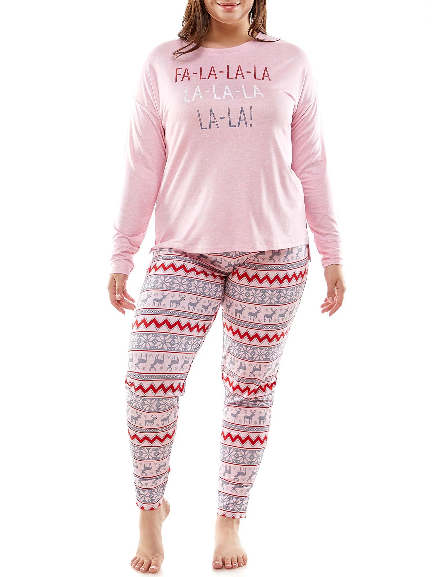 Jaclyn Women and Women's Plus Holiday Printed Long Sleeve Pajama Set - Walmart.com | Walmart (US)