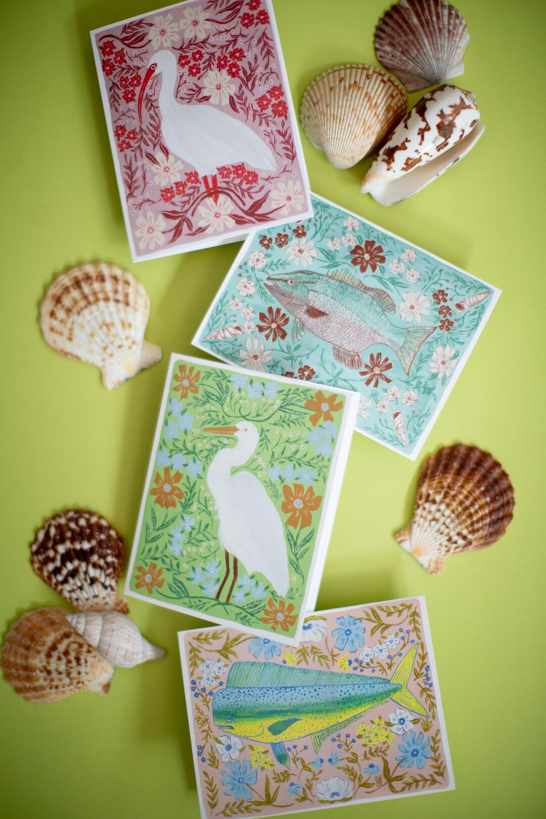 Coastal Botanicals Set - Set of 8 - A-2 Folded Cards With Envelopes - Etsy | Etsy (US)