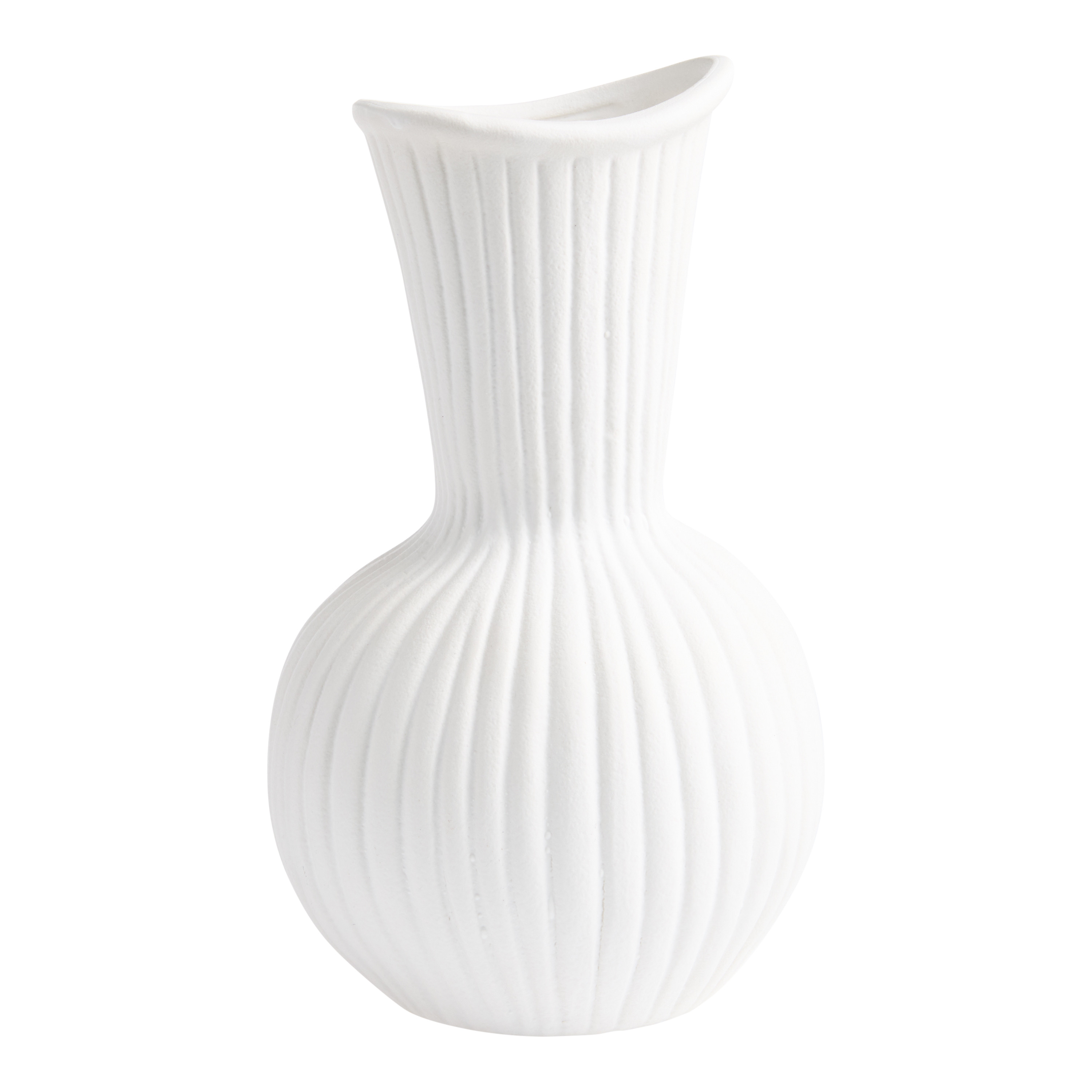White Ceramic Ribbed Asymmetrical Vase | World Market