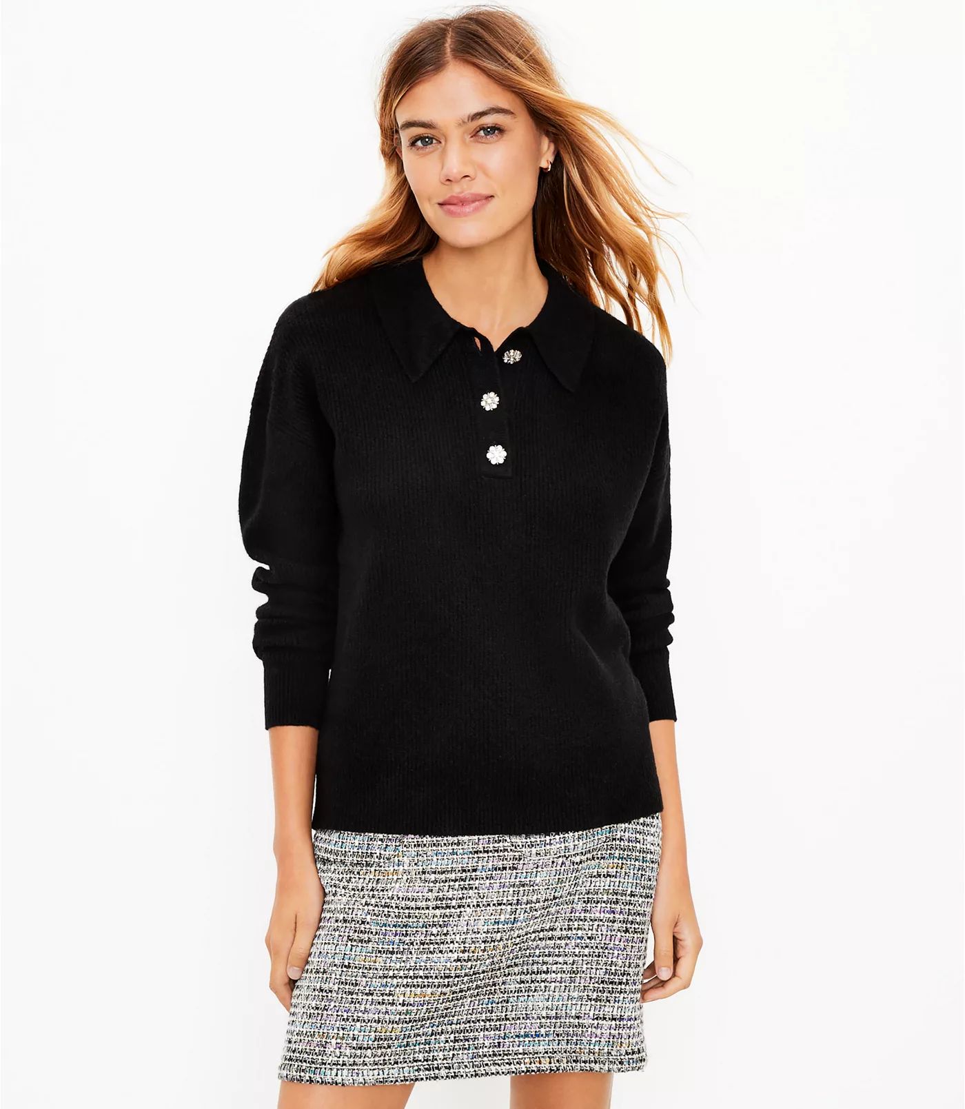 Jeweled Button Polo Sweater | LOFT