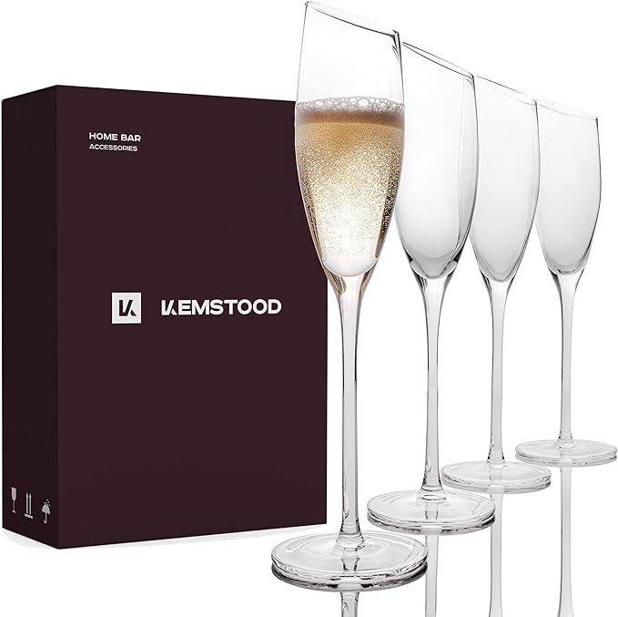 Kemstood Champagne Flutes - Modern Crystal Mimosa Glasses (6.4 Oz) for Sparkling Wine - Slanted C... | Amazon (US)