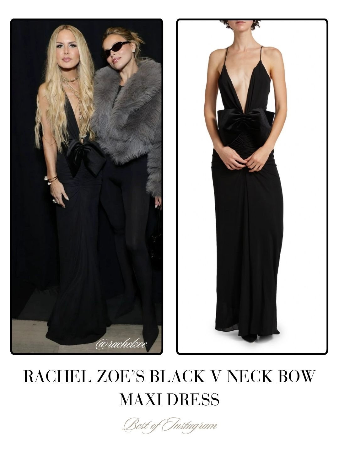 Rachel Zoe’s Black V Neck Bow Maxi Dress 📸 = @rachelzoe 