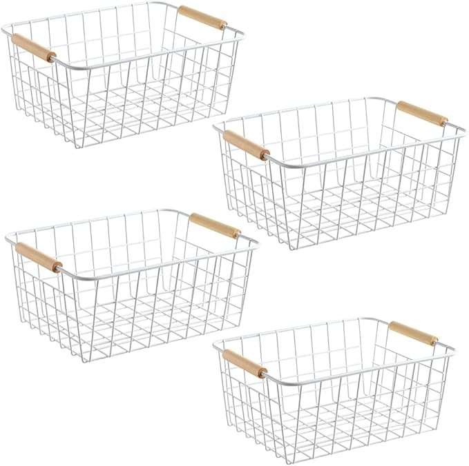 LeleCAT White Wire Baskets for Organizing with Handles，Pantry Organizers and Storage For Kitche... | Amazon (US)