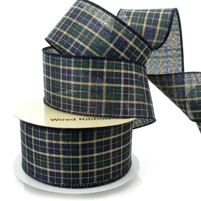 Ribbon Traditions Navy /Emerald Green Tartan Plaid Wired Ribbon 2 1/2" By 25 Yards | Walmart (US)