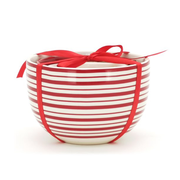Holiday Time 3pc Stoneware Ceramic Prep Bowl Set with Red, Green and White Decals | Walmart (US)