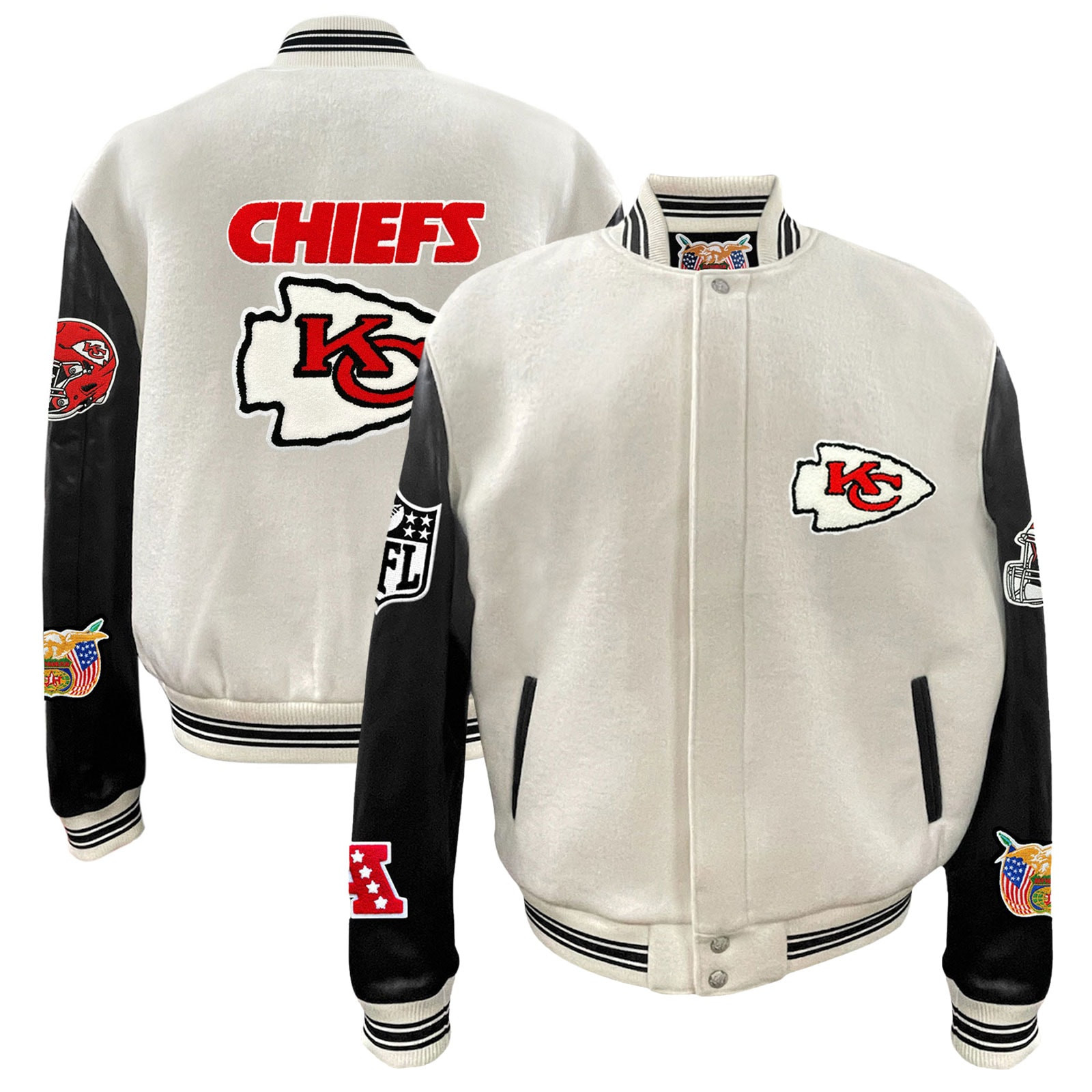 Men's Kansas City Chiefs  Jeff Hamilton White Wool & Leather Full-Snap Varsity Jacket | NFL Shop