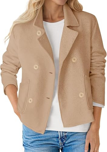 Fisoew Womens Cropped Blazers Double Breasted Button Open Front Long Sleeve Casual Business Blaze... | Amazon (US)