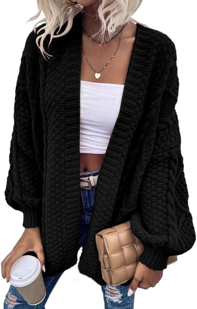 Dyexces Womens Oversized Cardigan Sweaters Open Front Cable Knit Lantern Long Sleeve Chunky Outwe... | Amazon (US)
