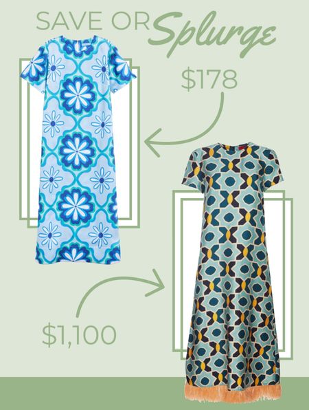 Save or splurge on this retro 60s inspired dress perfect for Palm Beach or sipping grasshoppers while watching Palm Royale. 

Blue geometric floral maxi dress  