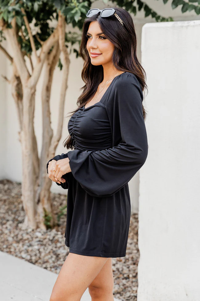 I'm All Yours Black Ruched Romper | Pink Lily