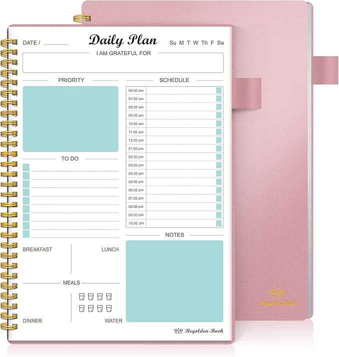 Daily Planner Undated, To Do List Notebook with Hourly Schedule Calendars Meal, Spiral Appointmen... | Amazon (US)