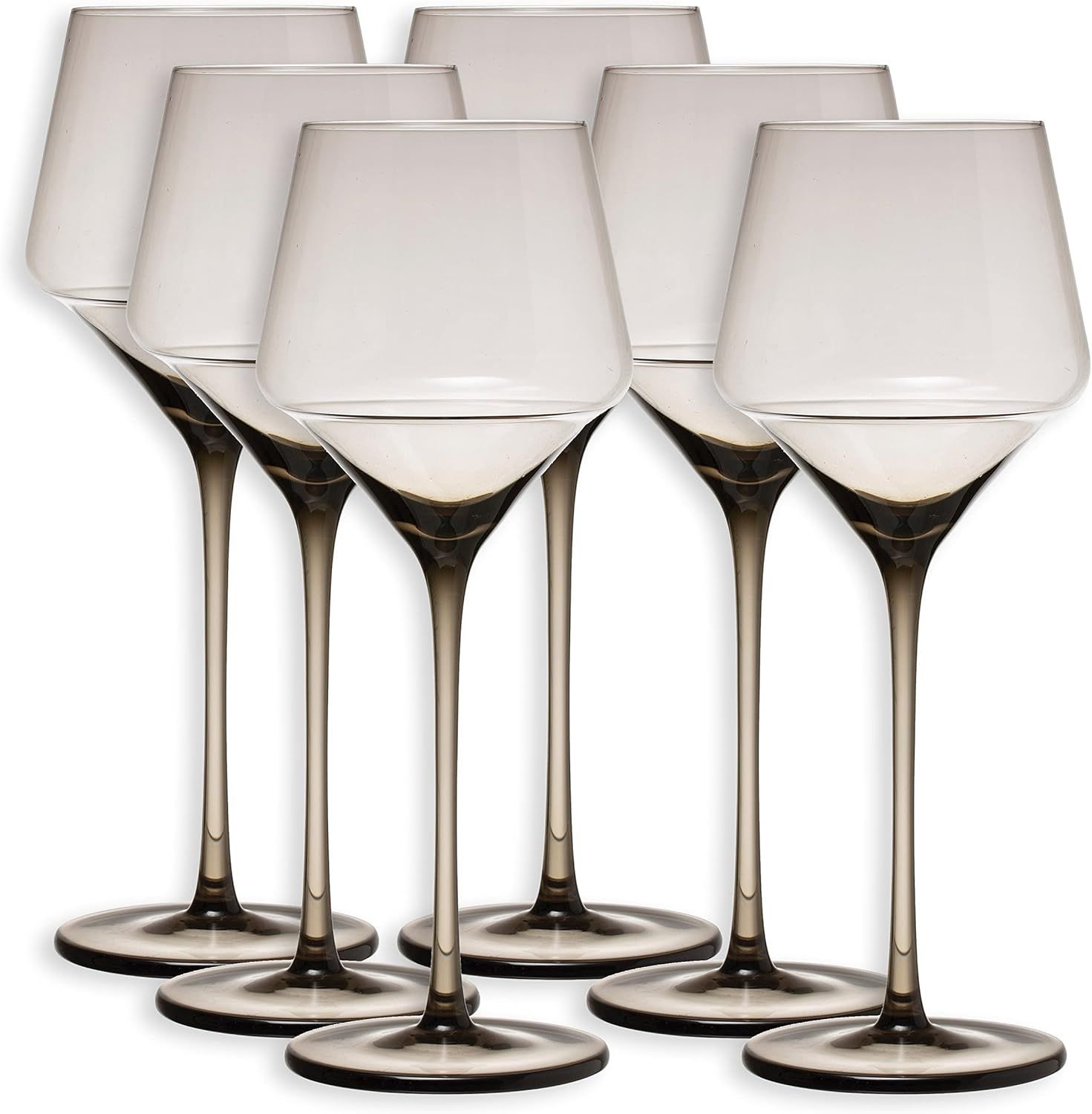 Bloomingville Long Stem Wine Glass Set with Smokey Grey Clear Glass Finish, Set of 6, AH1946SET | Amazon (US)