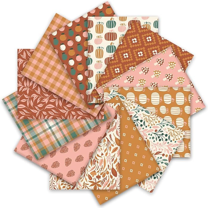Whaline 12 Pcs Boho Fall Cotton Fabric Bundles 18 x 22 Inch Fall Pattern Printed Fat Quarters Aut... | Amazon (US)
