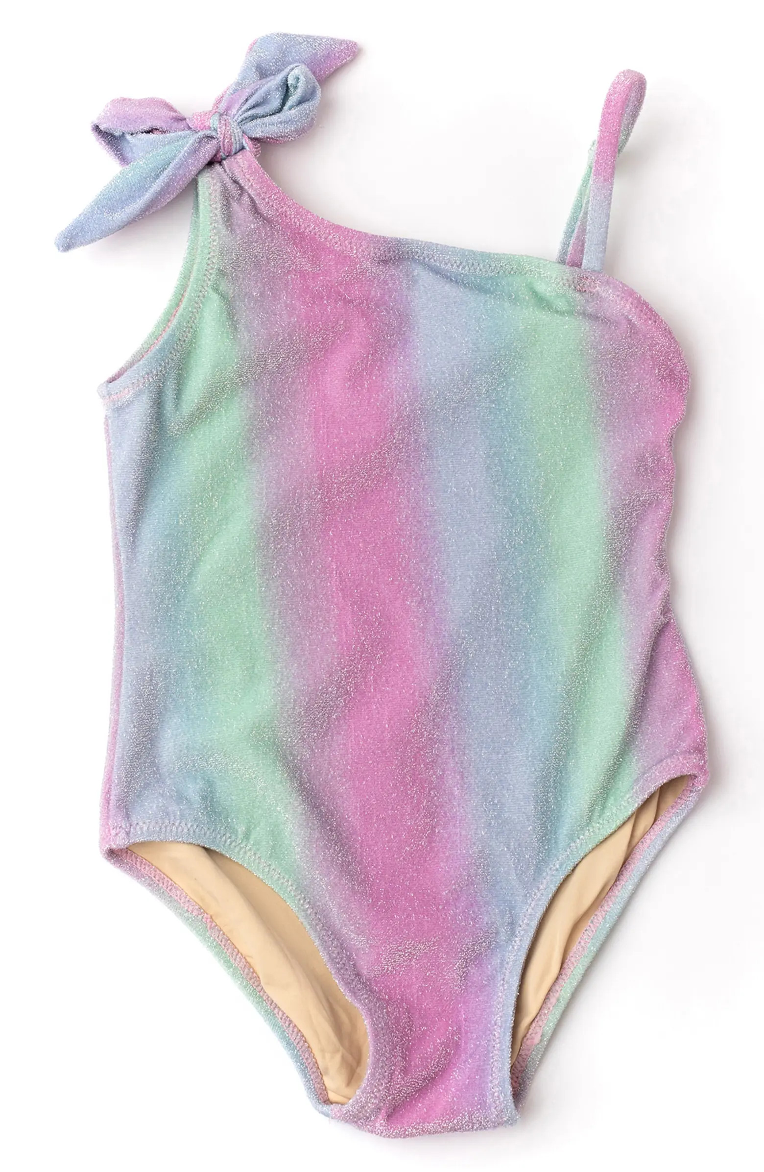 Kids' Shimmer Bunny Tie Shoulder One-Piece Swimsuit | Nordstrom Rack