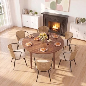 MAYEERTY 2-Set Mid-Century Nordic Wishbone Armchairs, Solid Wood with Woven Seat for Kitchen & Di... | Walmart (US)