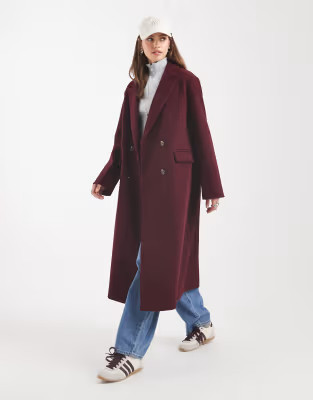 ASOS DESIGN oversized dad coat in burgundy | ASOS (Global)