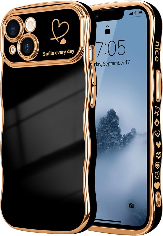 LCHULLE for iPhone 13 Case for Women Girls, Cute Wave Frame Curly Shape with Love Heart Pattern R... | Amazon (US)