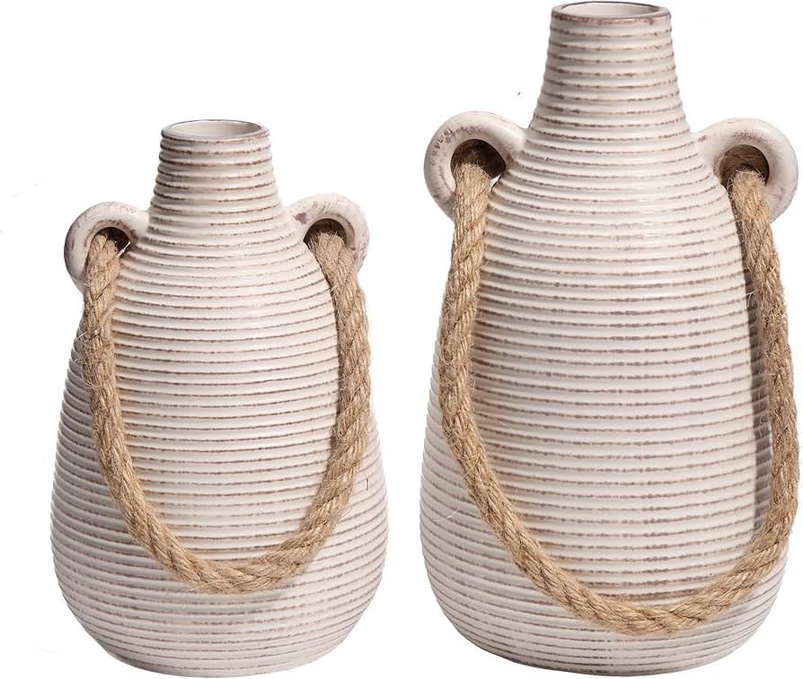 TERESA'S COLLECTIONS Farmhouse Ceramic Flower Vase for Home Decor, Boho Vases for Pampas Grass, R... | Amazon (US)