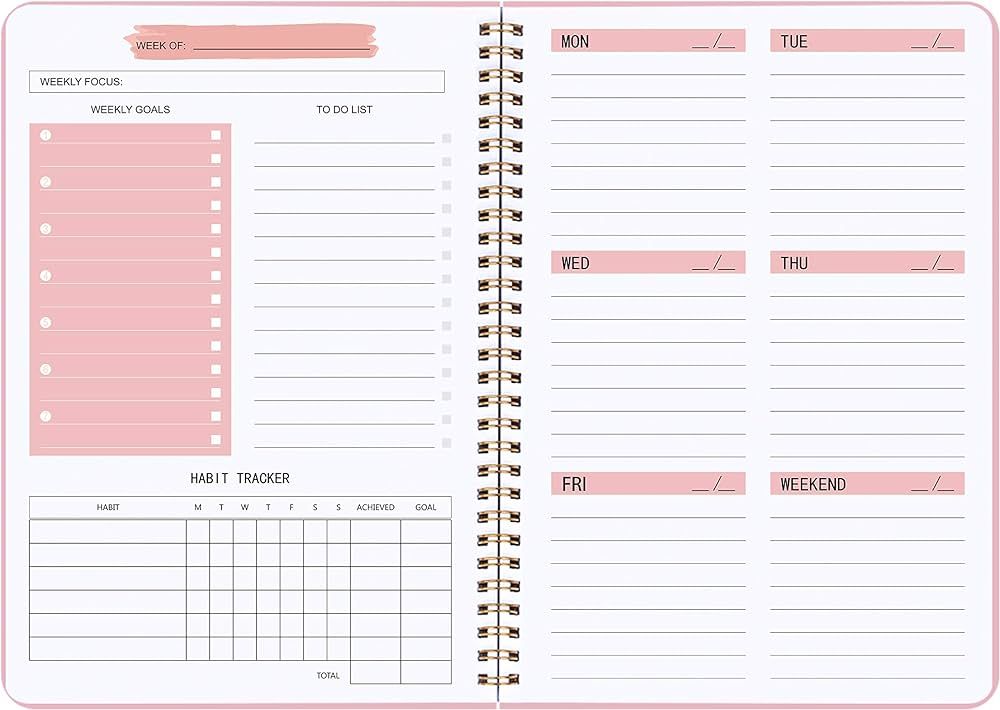 Undated Weekly Planner- Weekly Goals Notebook, A5 To Do List Planner, Habit Tracker Journal with ... | Amazon (US)