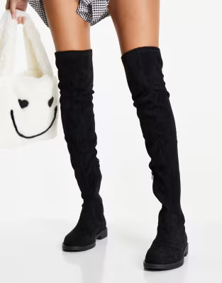 ASOS DESIGN Kalani over the knee boots in black micro | ASOS (Global)
