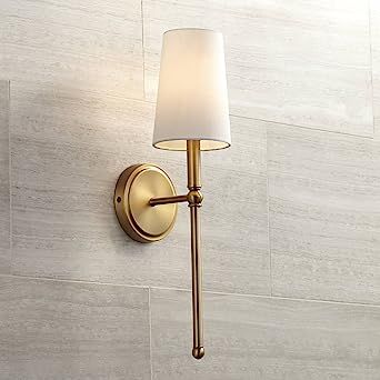 Greta 21" High Warm Brass Wall Sconce with Linen Shade - Regency Hill | Amazon (US)