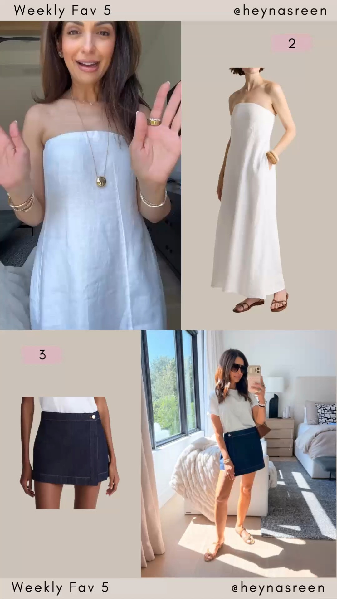 Fav 5:
#2: Quince strapless dress, so chic & effortless! I’m wearing my true size XS. 
#3: Madewell skort, such a fun piece for summer, I’m wearing size 24.