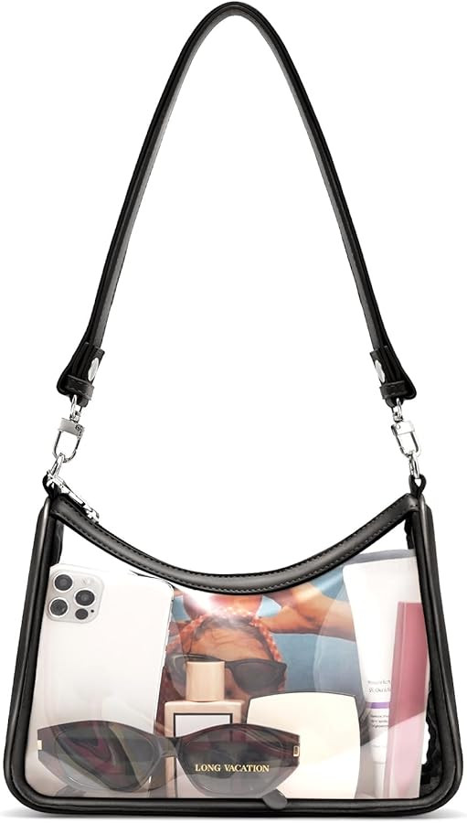 LONG VACATION Clear Bag for Stadium Events, Shoulder Bag with Anti Theft Zipper & RFID Card Holde... | Amazon (US)