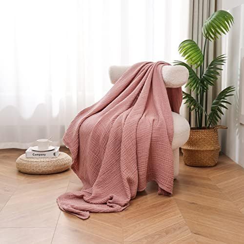 Mary Hatch Pink Muslin Blanket Lightweight Cotton Throw Blanket for Adult Girls Baby 4 Layers Soft B | Amazon (US)