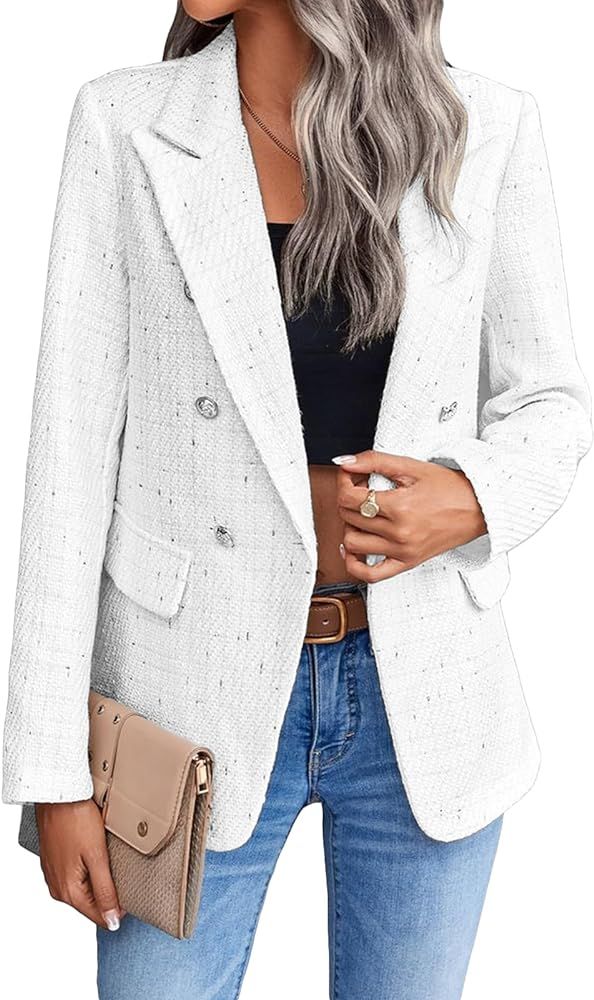 Mina Self Tweed Plaid Blazer for Women 2024 New Fall Winter Fashion Open Front Work Jacket Suit w... | Amazon (US)