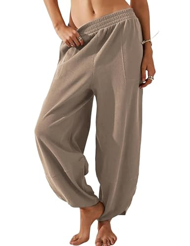 Springrain Womens Baggy Wide Leg Pants Cotton Elastic Waisted Loose Palazzo Harem Pants with Pock... | Amazon (US)