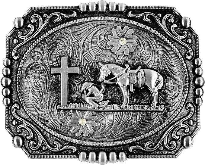 Moranse Religion Cross Cowboy Kneeling Prayer And Horse Design Belt Buckles | Amazon (US)