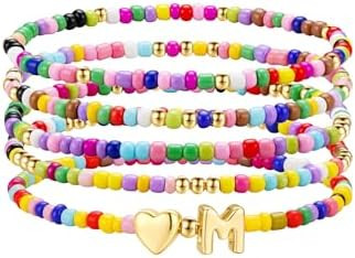M MOOHAM Stocking Stuffers for Kids Girls Teen - 5PCS Colorful Beaded Initial Bracelets for Women... | Amazon (US)