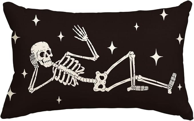 AVOIN colorlife Halloween Cool Skull Throw Pillow Cover, 12 x 20 Inch Skeleton Holiday Farmhouse ... | Amazon (US)