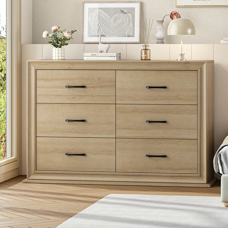 Homfa Oak Dresser, 6 Drawer Double Dresser for Bedroom, 47.2'' Wooden Storage Cabinet for Living ... | Walmart (US)