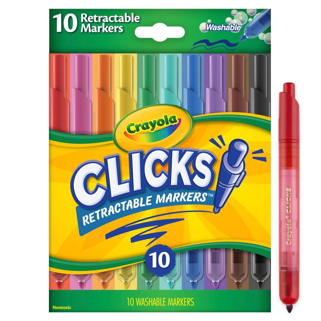 Crayola Clicks Retractable Markers (10ct), Washable Markers for Kids, Click Markers, School Suppl... | Amazon (US)